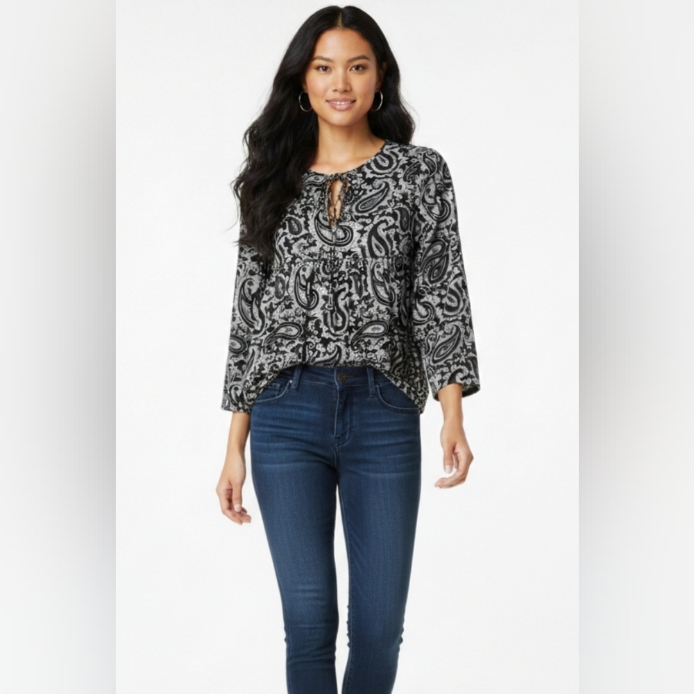 MICHAEL Michael Kors Black and White Paisley Top Size S